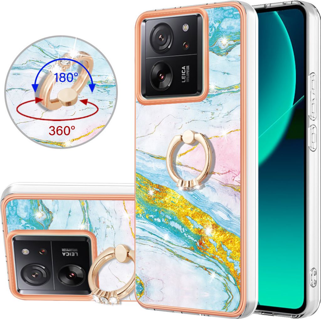 Hülle für Xiaomi 13T / 13T Pro Muster TPU Silikon Stoßdämpfer Bumper Schutzhülle mit Ring Ständer Türkis