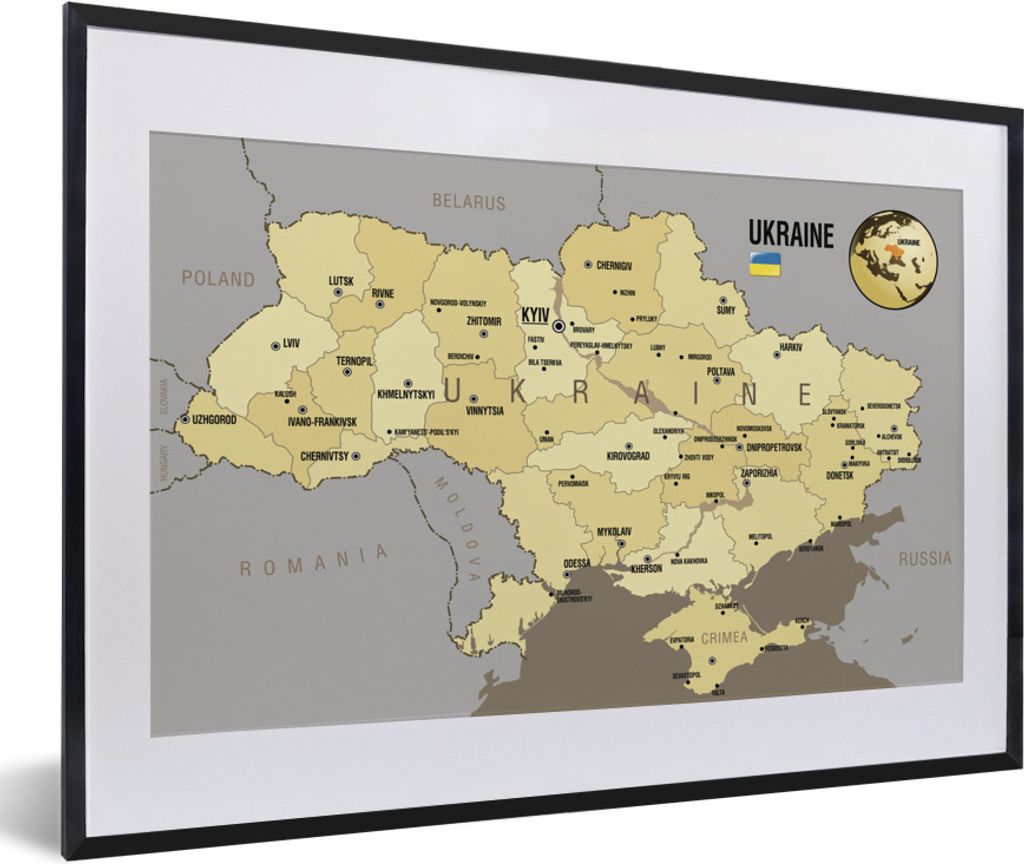 MuchoWow Gerahmtes Poster Illustration der Ukraine mit der Nationalflagge 60x40 cm - Poster mit Schwarzem Bilderrahmen Wandposter Rahmen Foto Bil...