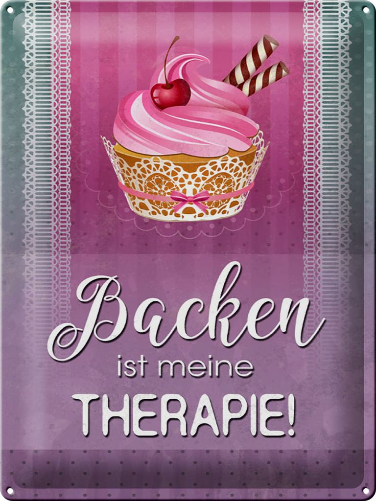 Blechschild Backen ist meine Therapie, 40 x 30 cm, Produktbild 