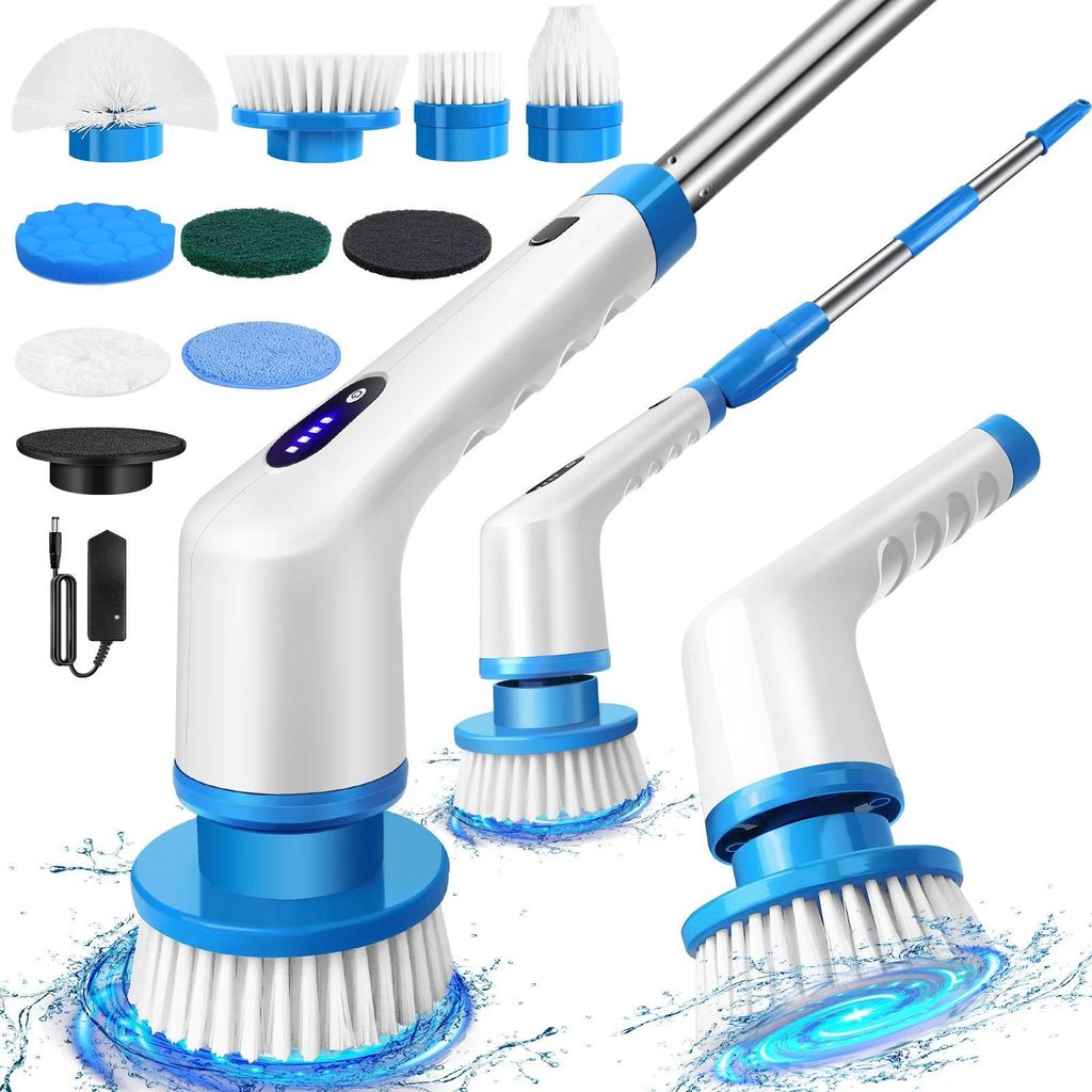 Electric Spin Scrubber - Kabellose elektrische Reinigungsbürste - 9-in-1 mit 9 Bürstenköpfen - 3200 U/min - IPX6 wasserdicht - 360° Rotation - ...