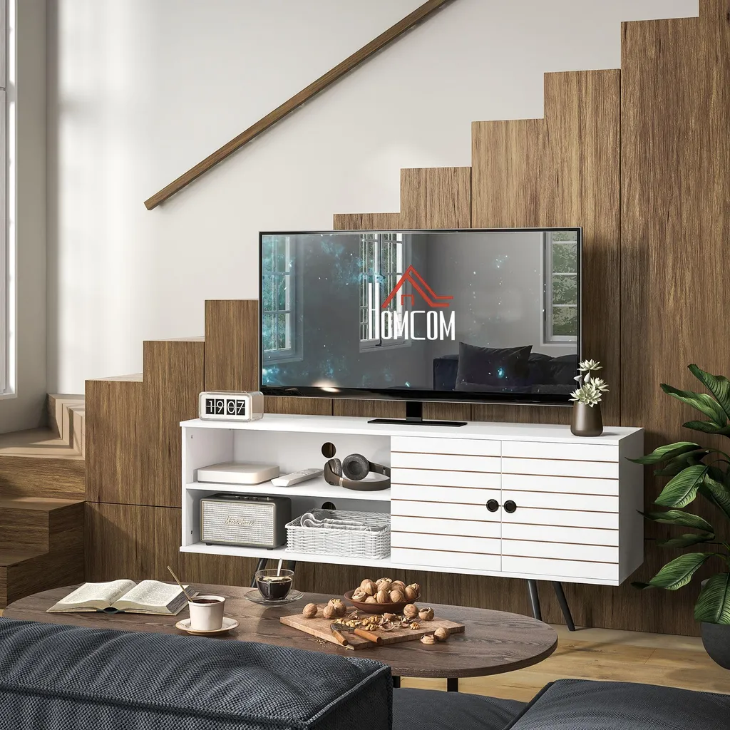 Meuble TV blanc 145cm : rangez vos câbles et décodeurs proprement - 4