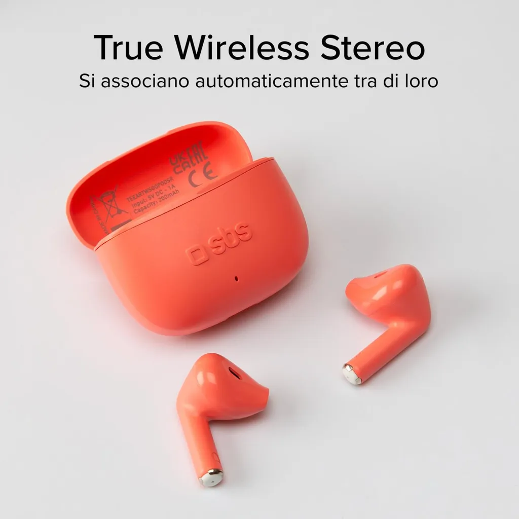 Écouteurs SBS Go Pods True Wireless Stereo TWS Bluetooth Rouge Type-C - 3