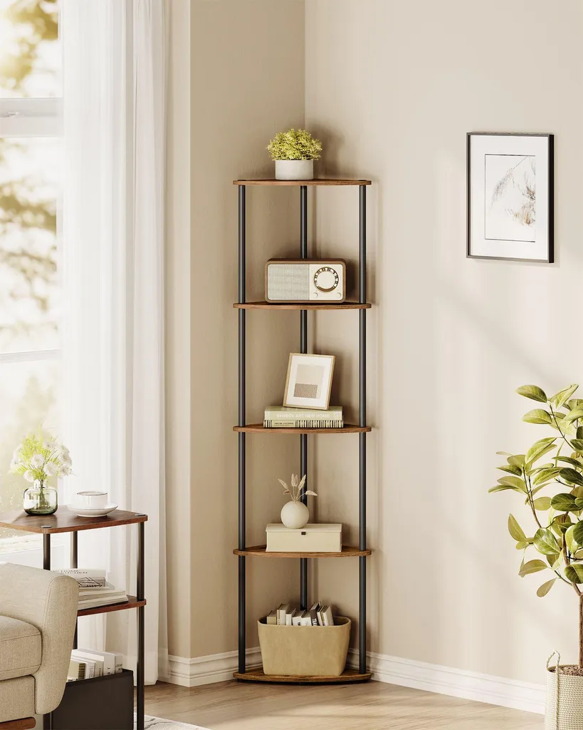 Bibliothèque d'angle 5 niveaux pour salon et bureau brun vintage bois - 2