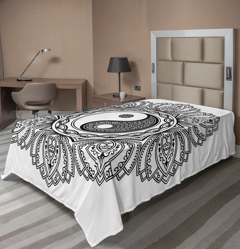 ABAKUHAUS Ying Yang Bettlaken, Mandala Kreis Floral Ethnischen Stil Design Böhmischen Meditation Yoga Kunst, weiches bequemes oberes Bettlaken fü...