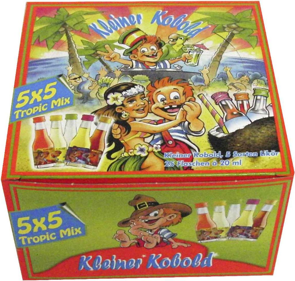 Kleiner Kobold 5 x 5 Tropic Mix 5 Sorten Likör | 16 - 18 % vol | 25 x 0,02 l