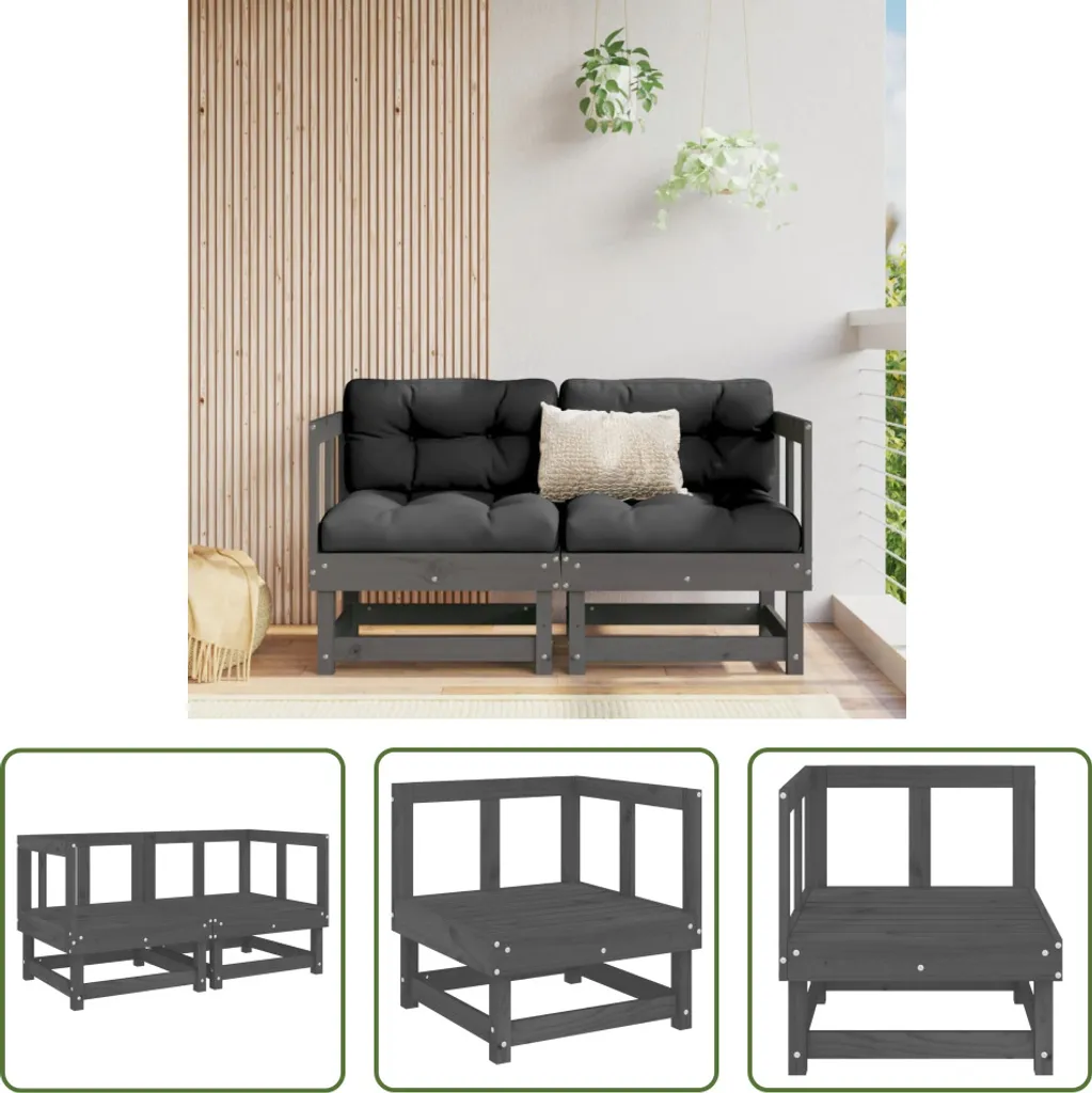 The Living Store Divani da giardino ad angolo 2 pz. Legno di pino massiccio grigio
