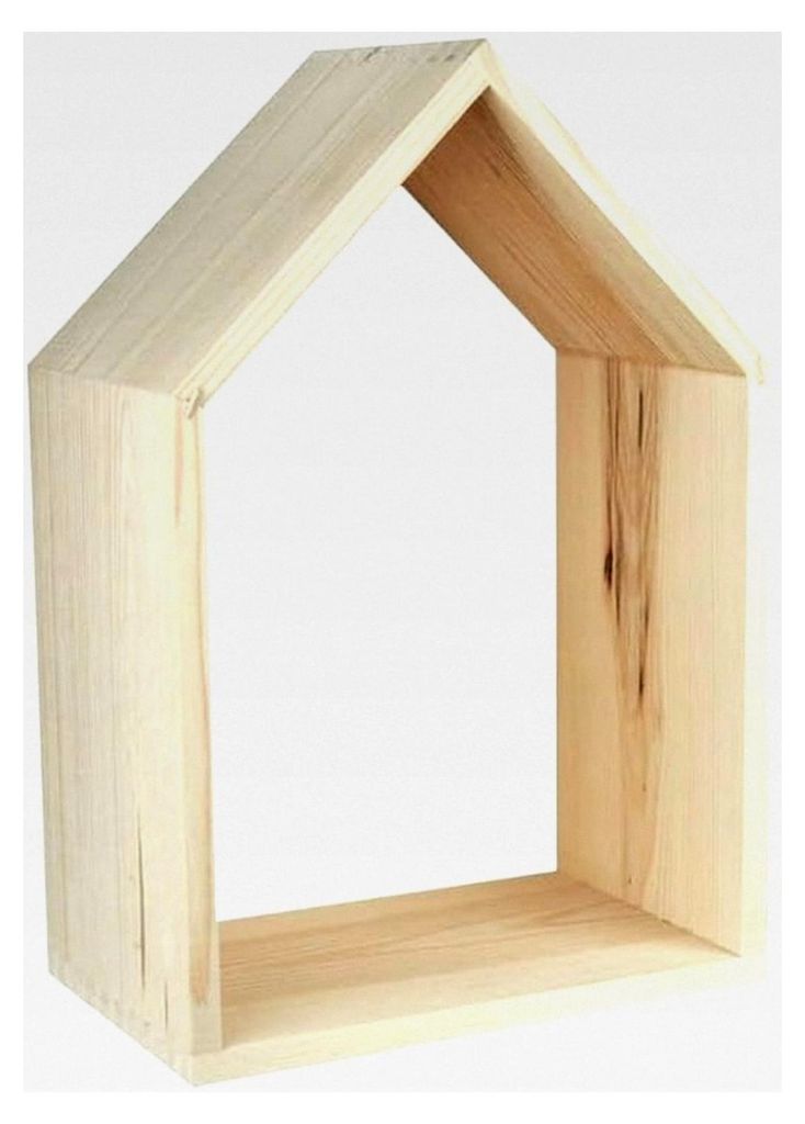 Holzregal, schlicht, zur Wandmontage, in Form eines Hauses aus Kiefernholz – klein