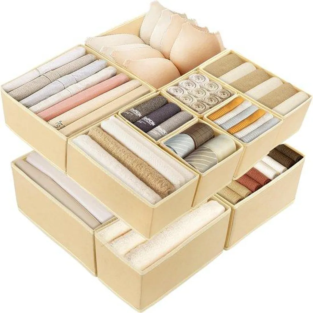 Organiseur en tissu gris clair, boîte pliante pour sous-vêtements et linge