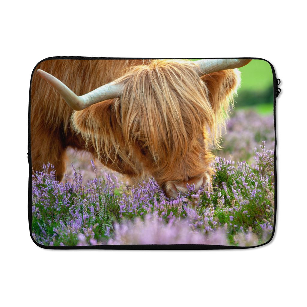 MuchoWow Laptop Hülle 15 Zoll Schottische Highlander - Gras - Heidekraut - Tiere Laptoptasche - Laptoptasche - Sleeve - Rundum-Schutz