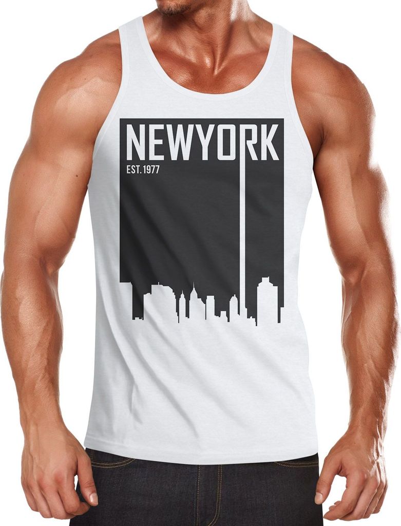 Cooles Herren Tank-Top New York Skyline Muscle Shirt Neverless weiß 3XL