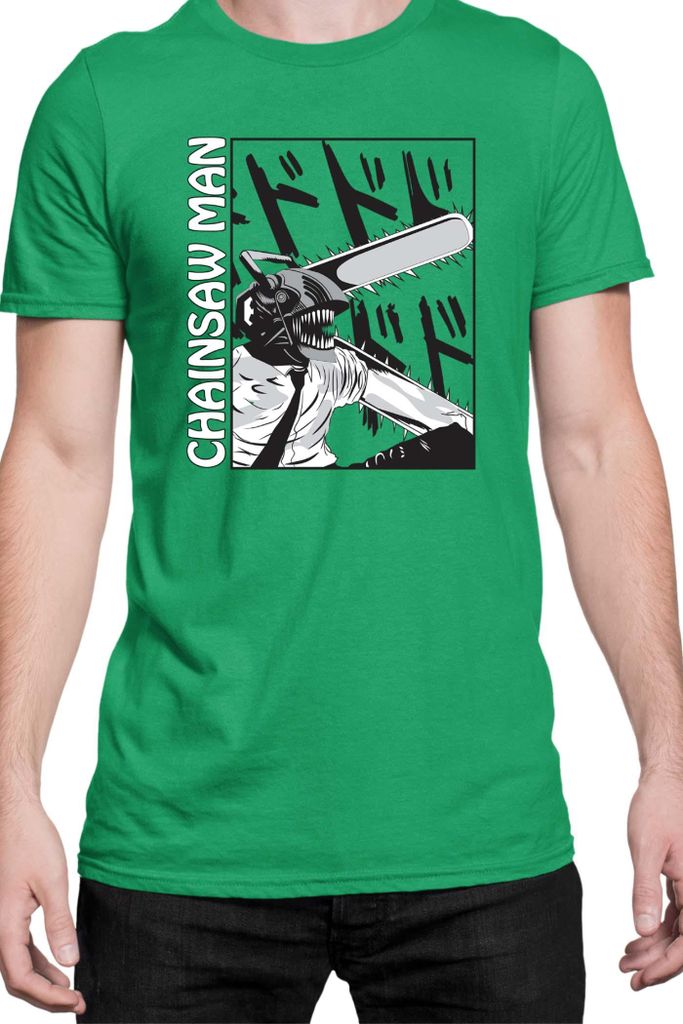 Herren T-Shirt Manga Japan Anime Comics Animation Chainsaw Anime manga Man 03, Man 3XL / Grün