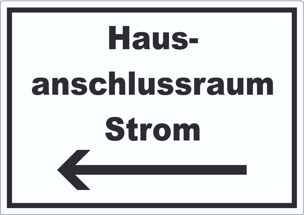 Hausanschlussraum Strom Aufkleber mit Text und Richtungspfeil links HAR waagerecht A2 (420x594mm)