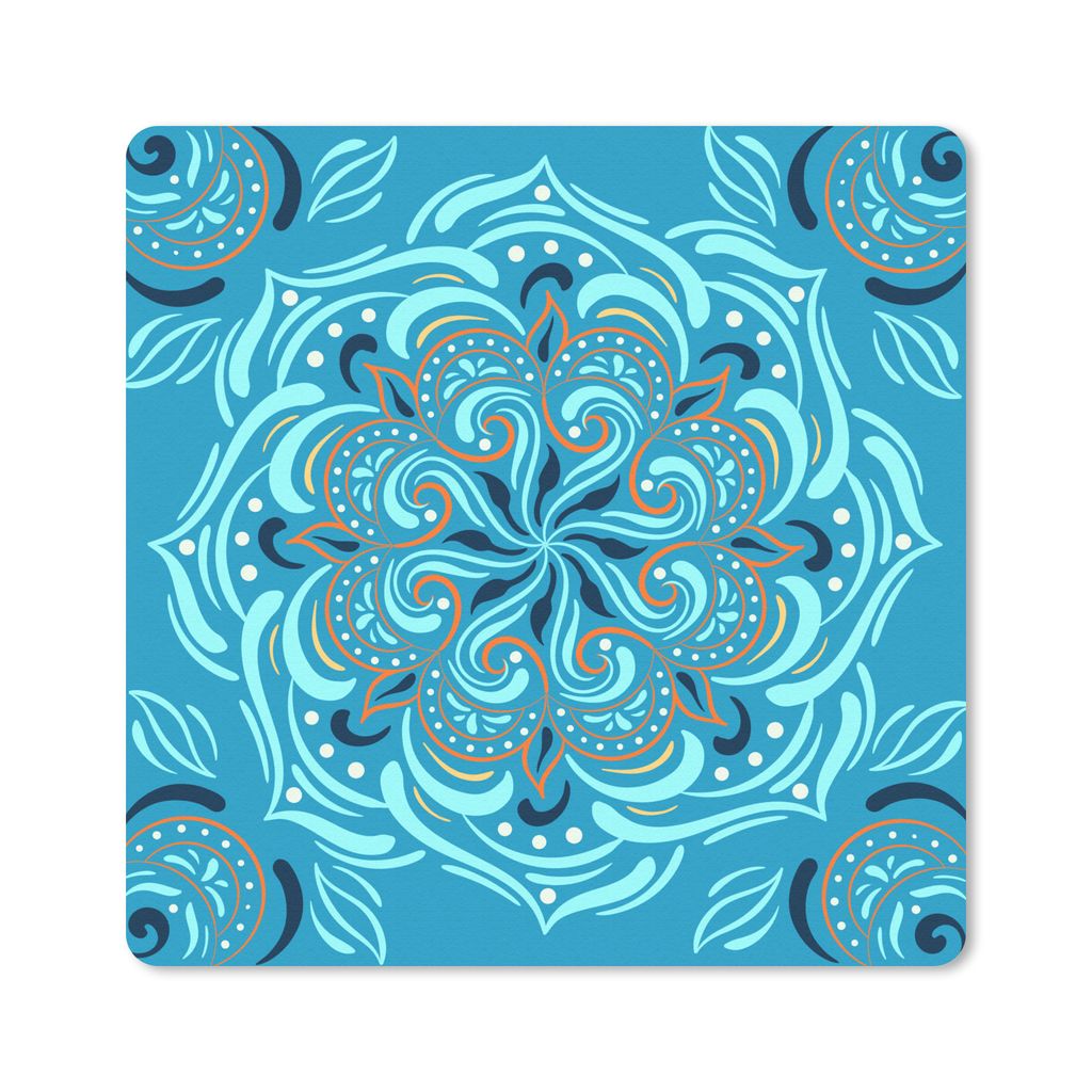MuchoWow Mauspad Mousepad Mandala - Blau - Orange - Muster 20x20 cm - Mousepads - Maus Mat - Pad - Mausunterlage - Desk Mat - Bureauartikeln