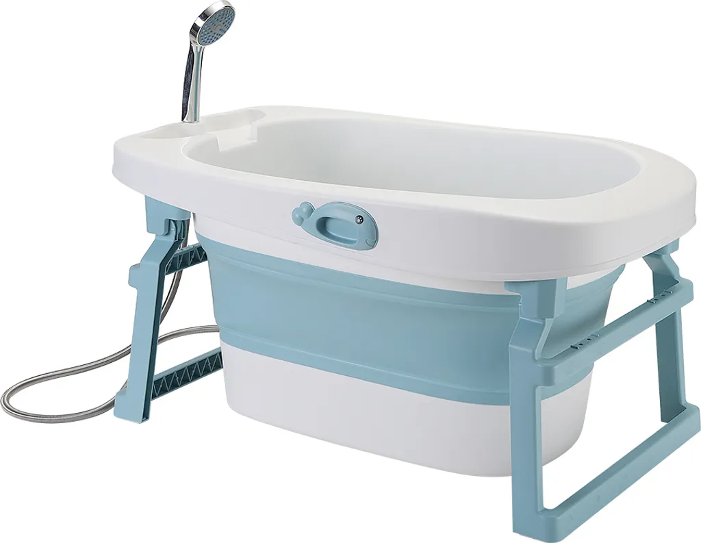 Baignoire de Voyage Bébé Pliable et Thermomètre 85cm Spacieuse Bleue