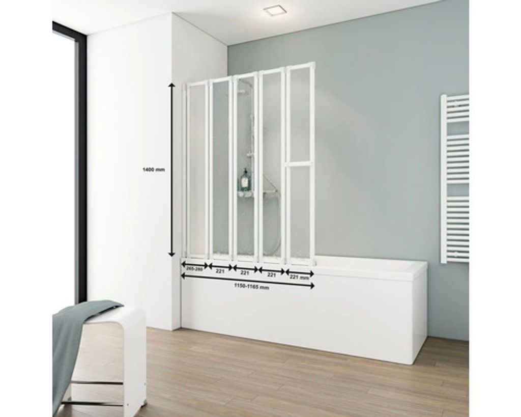 Badewannenaufsatz 5-teilig SCHULTE Komfort 115 x 140 cm Klarglas Profilfarbe weiß D1315 04 01 140