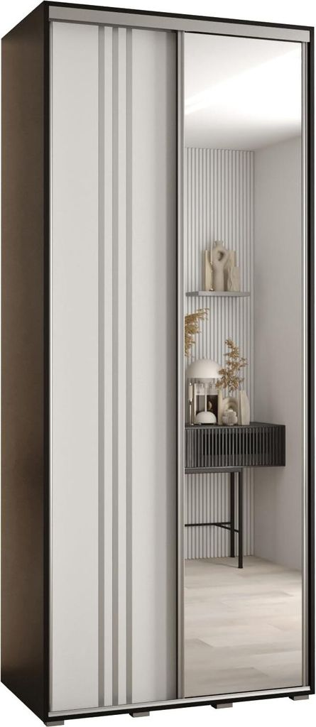 MEBLE KRYSPOL Cannes 7 Schrank mit 2 Schiebetüren - 205,2x100x45 cm - Schwarz Weiß Silber