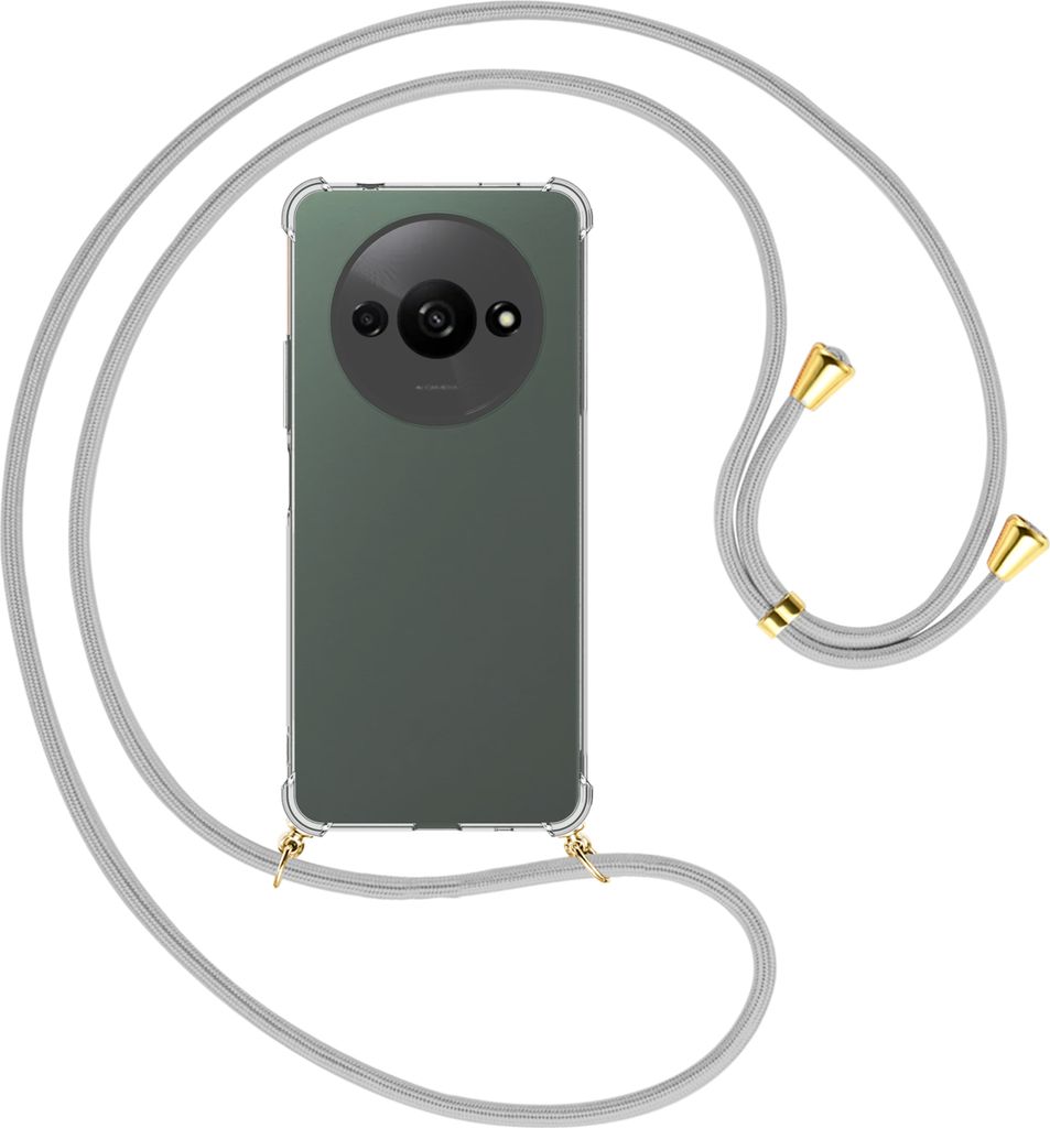 Handykette Backcover-Schutzhülle mit Band (Metall goldfarben) für Xiaomi Redmi A3 - silbergrau