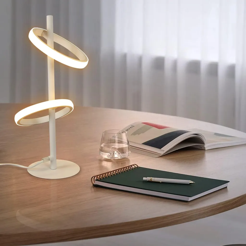 ZMH Lampe de Table LED Anneau Blanc 13W 3000K Blanc Chaud Orientable