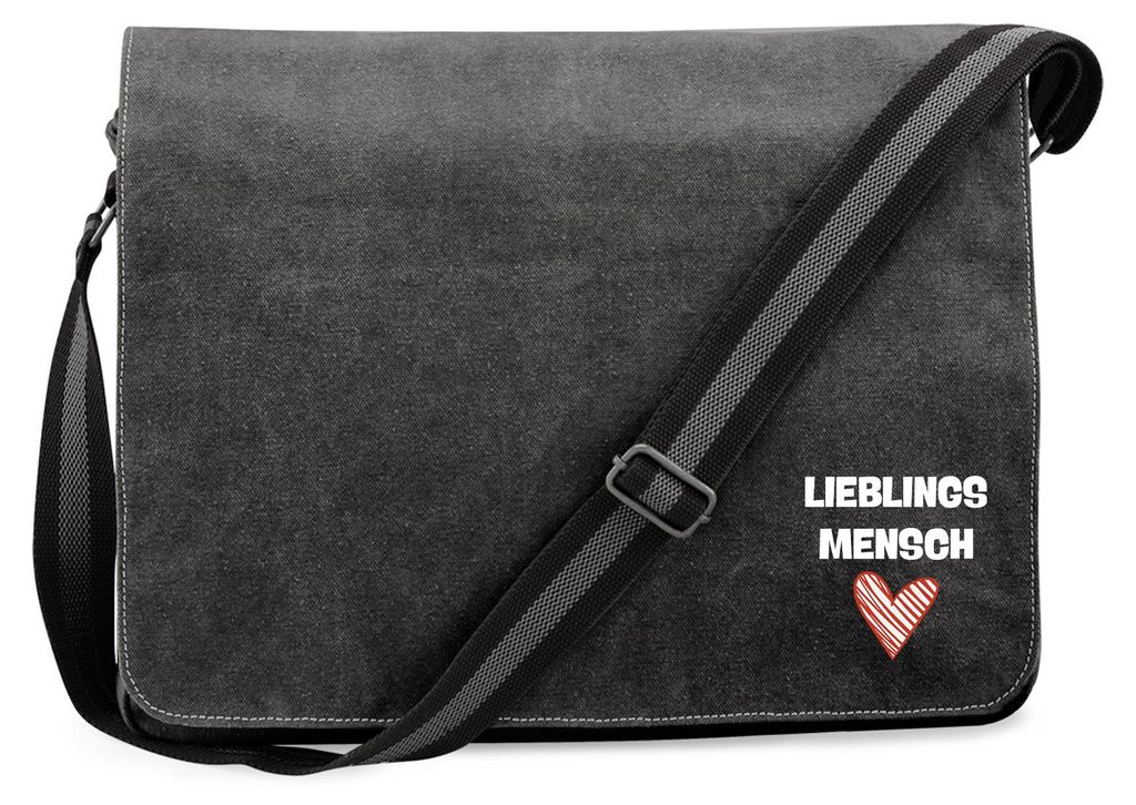 Huuraa Umhängetasche Lieblingsmensch Herz 14 Liter Black Canvas Laptoptasche Geschenkidee