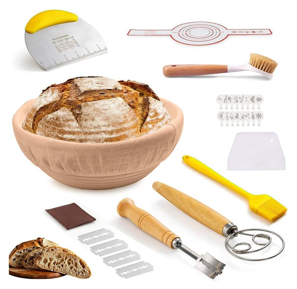 10-teiliges Gärkörbchen Brot Set 23cm mit Backzubehör Produktbild 