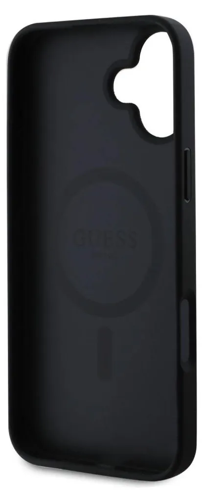 Guess iPhone 16 Hard Case MagSafe - Black Grained Gold Ring - 10
