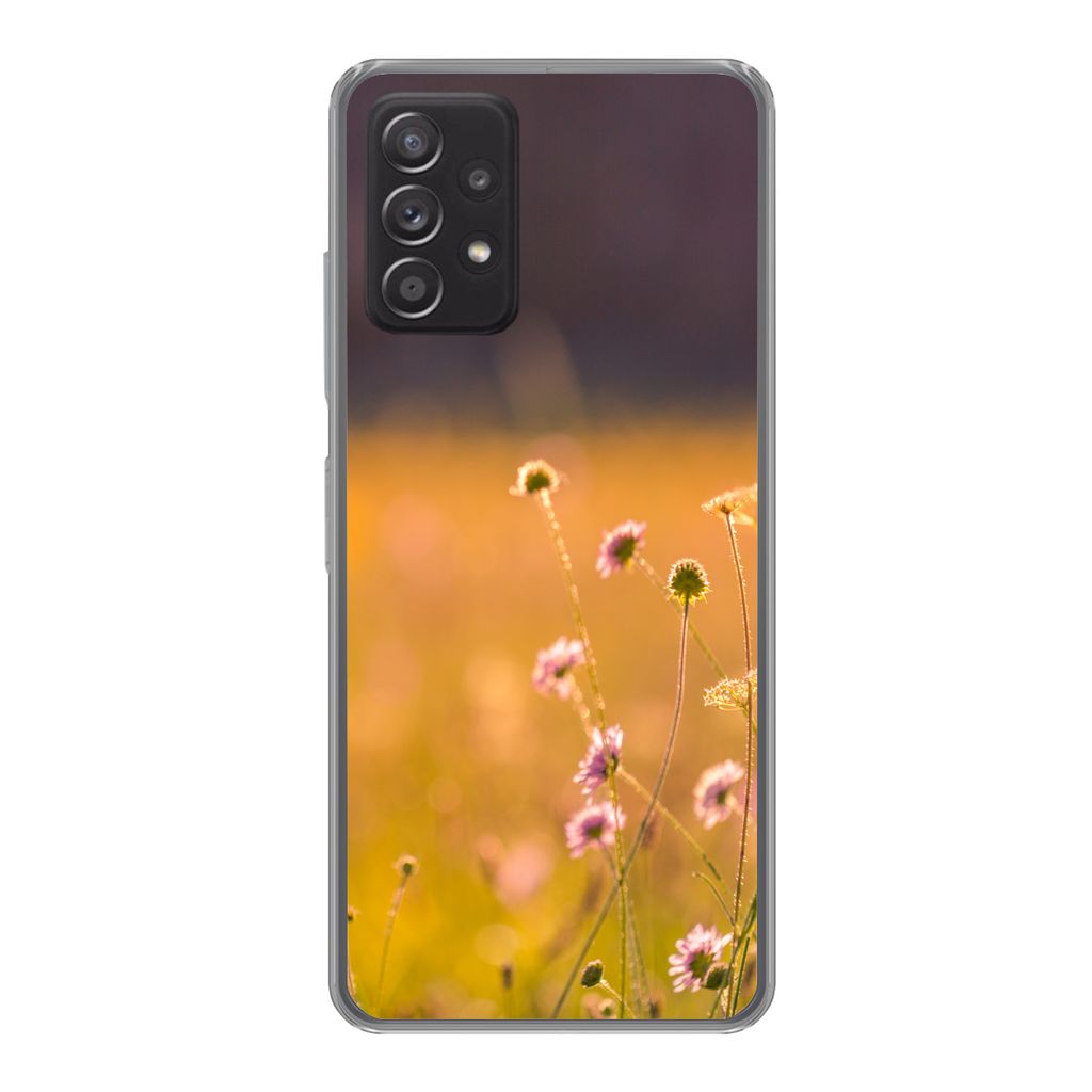 MuchoWow Handyhülle Schutzhülle Hülle für Samsung Galaxy A33 5G Blumen - Hell - Rosa Silikon Softcase Handy Hülle - Kartenhalter