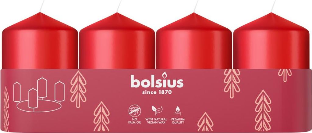 Bolsius Stumpenkerzen 4er Tray Ø 4 x 6 cm zartes rot Produktbild 