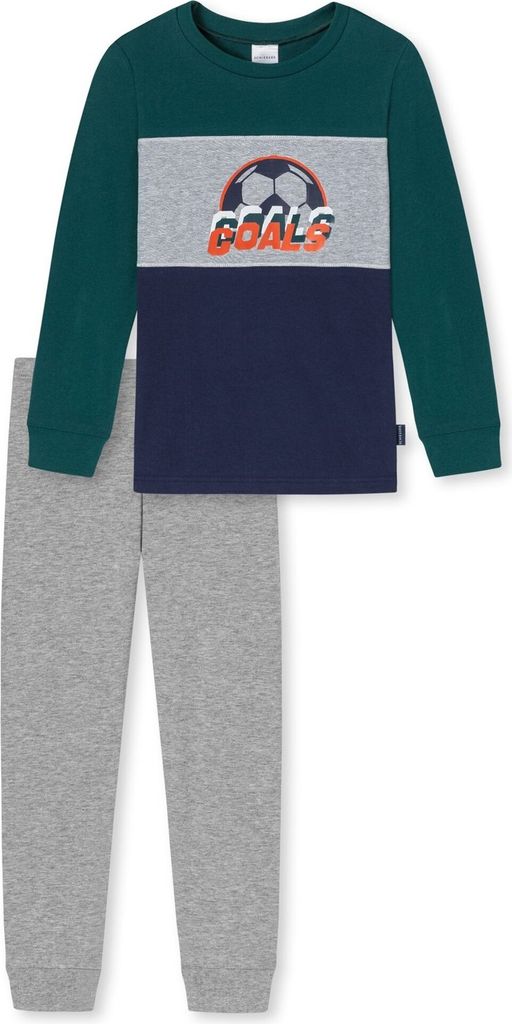 SCHIESSER Jungen Schlafanzug Set 2-tlg, lang. - Fußball, Kinder, Baumwolle Grün/Grau 104