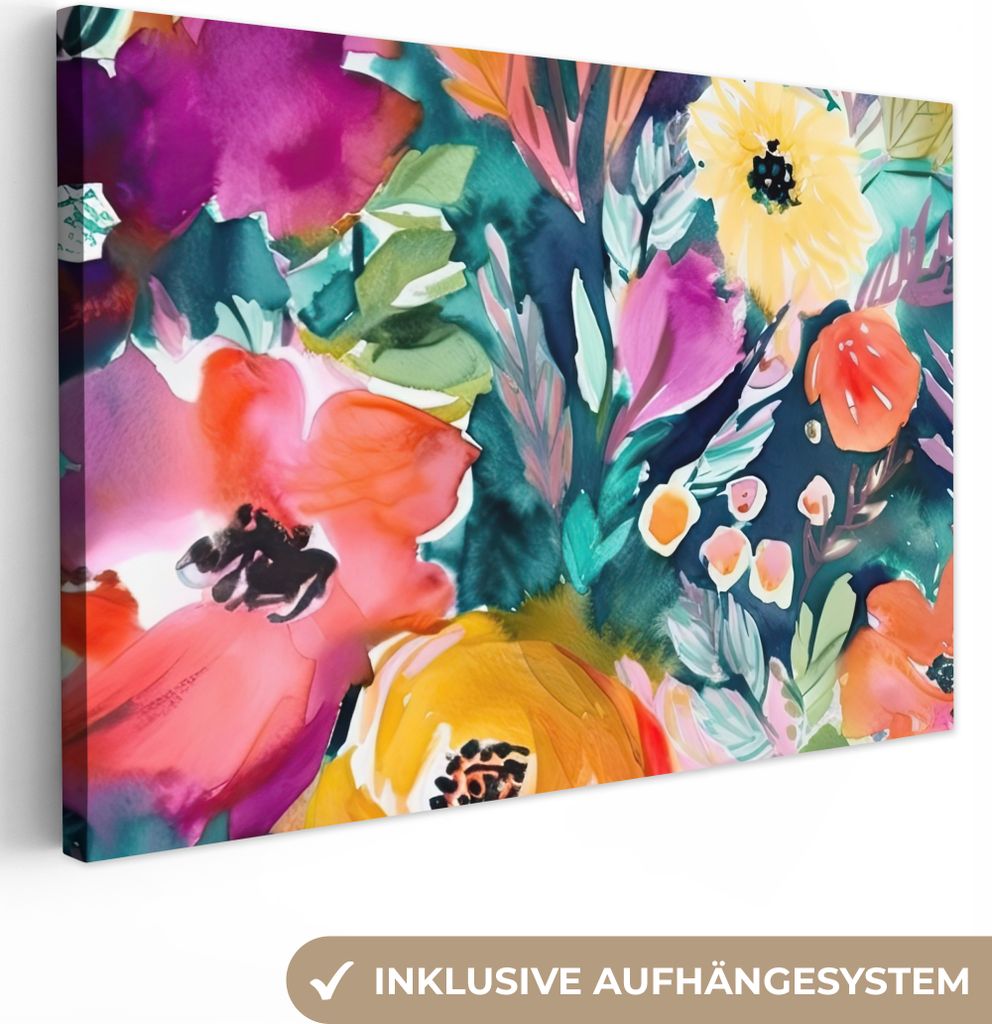 OneMillionCanvasses - Leinwandbilder - 140x90 cm, Blumen - Ölfarbe - Kunst - Natur, Wandbilder Kunstdruck Wanddekoration - Foto auf Leinwand - G...