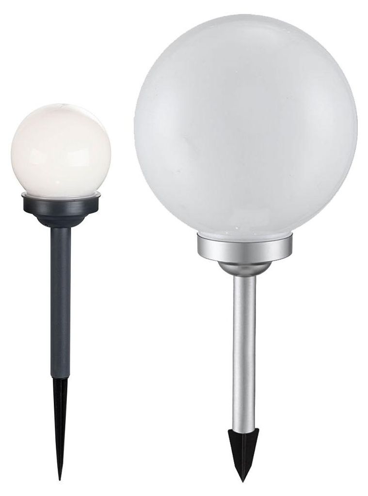 2er Set LED Solarleuchten, Kugel weiß, Erdspieß, D 10/30 cm Produktbild 