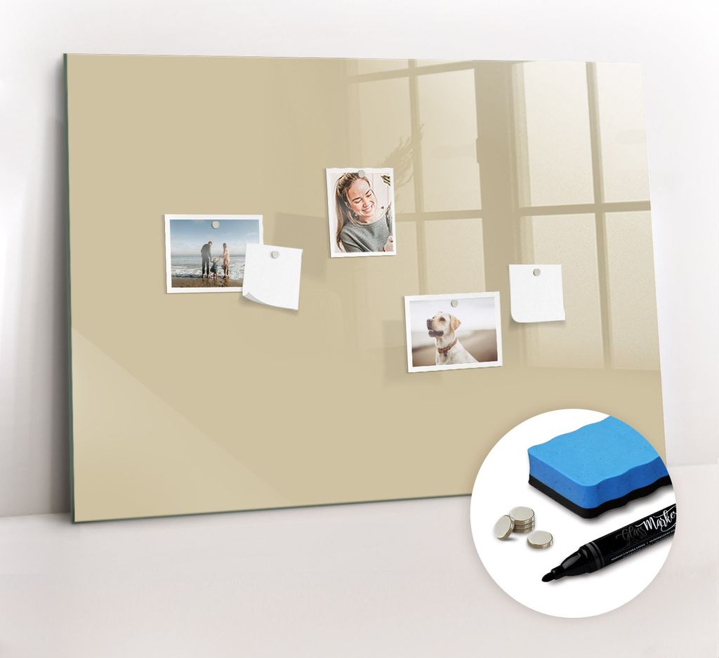 Magnetpinnwand Memoboard - Zubehörsatz - Schwarzer Marker + Schwamm + Magnete - 100 x 70 cm - Beige Farbe