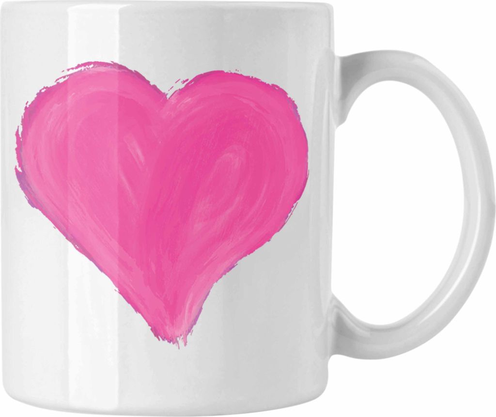 Trendation - Herz Tasse Valentinstag Kaffeetasse Geschenk für Sie Ihn Liebe Grafik Paare Freund Freundin (Weiß)