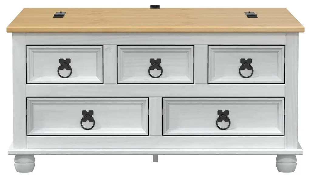 Malle de rangement blanche en bois massif de pin avec couvercle relevable