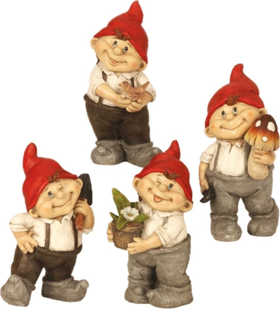 4 lustige Zwerge Gnome stehend 22 cm Gartenzwerg Produktbild 1