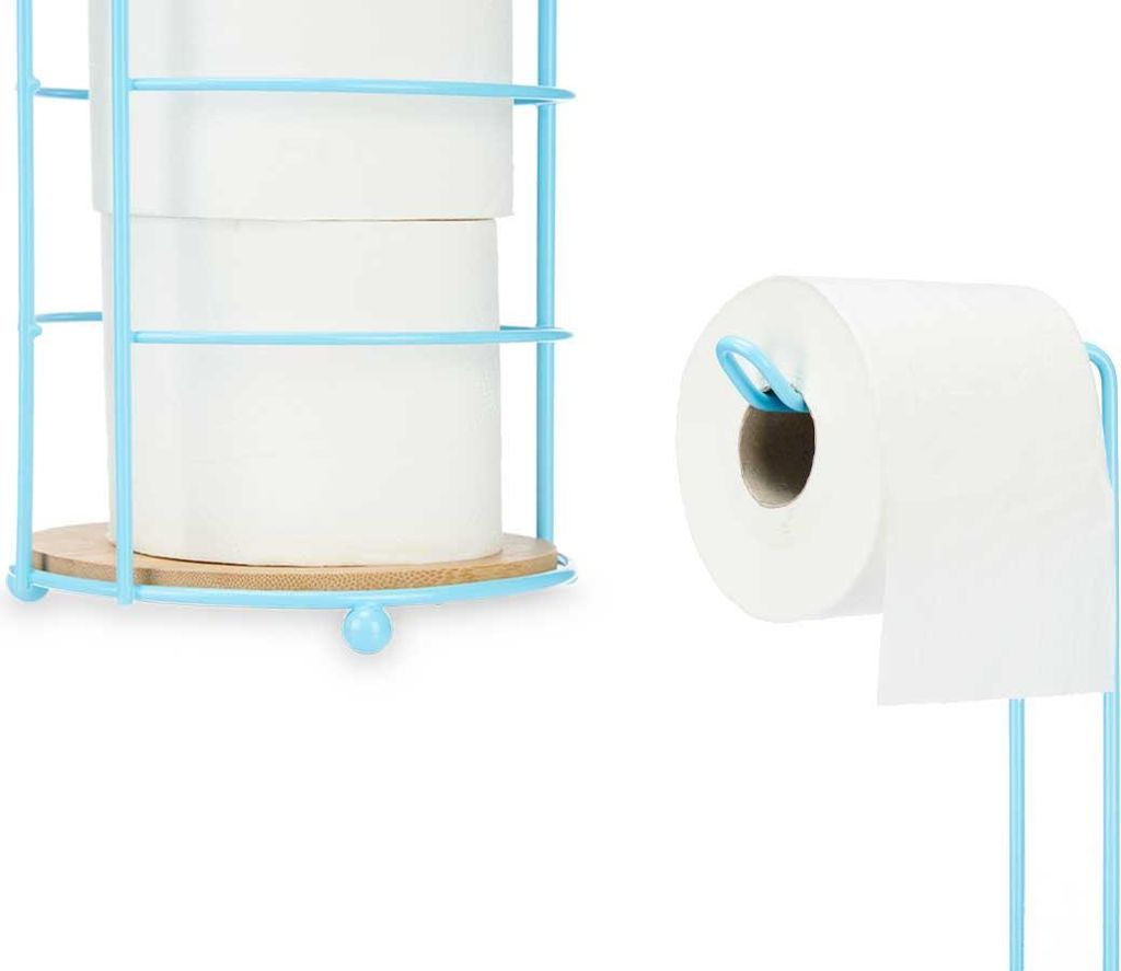 BERILO | Toilettenpapierhalter - Toilettenrollenständer - 16 x 16 x 64 cm - Blau - Toilettenpapierständer