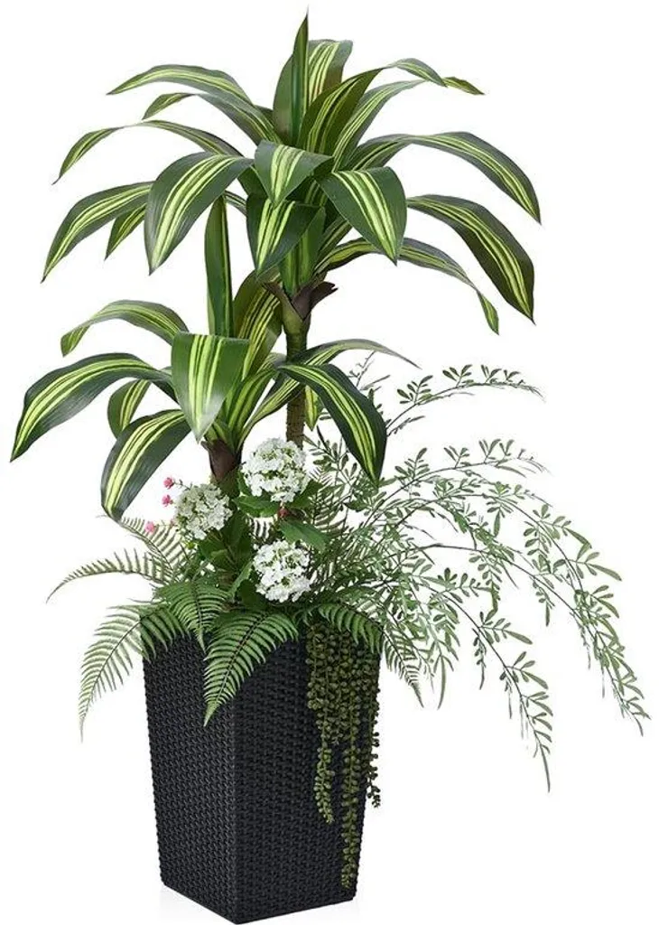 Plante artificielle 120 cm avec 6 mini-plantes et protection UV noire