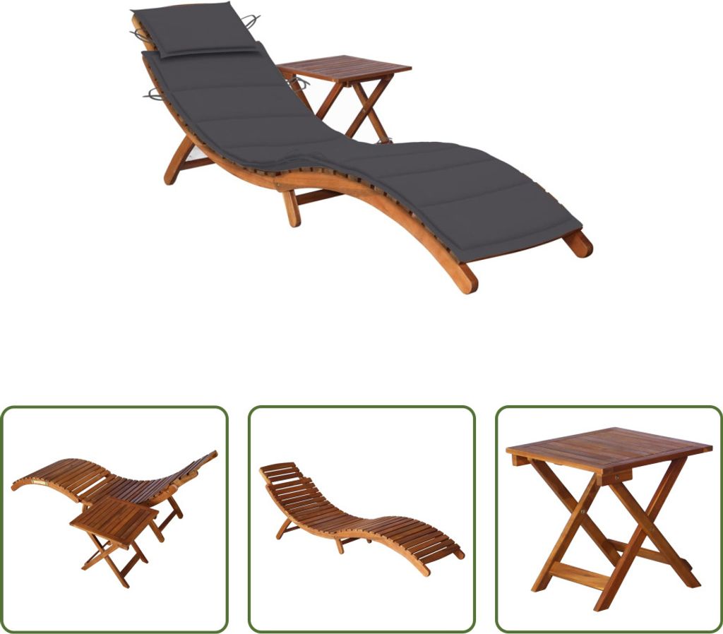 The Living Store Sonnenliege mit Tisch und Auflage Massivholz Akazie