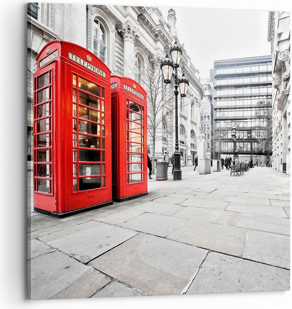 Bild auf Leinwand - Leinwandbild - Telefon London Kultur - 60x60cm - Wand Bild - Wanddeko - Leinwanddruck - Bilder - Kunstdruck - Wanddekoration - ...