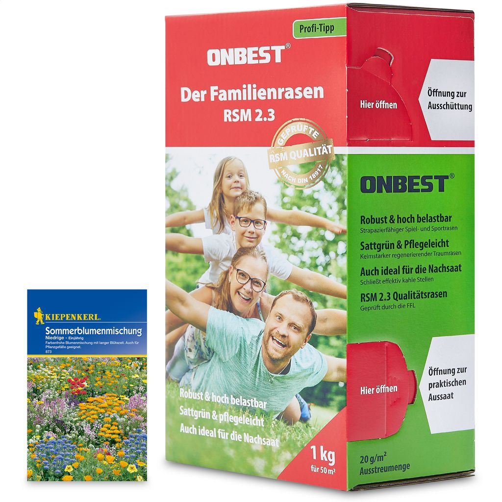ONBEST Rasensamen | 1 kg | inklusive Sommerblumenmischung | Produktbild 