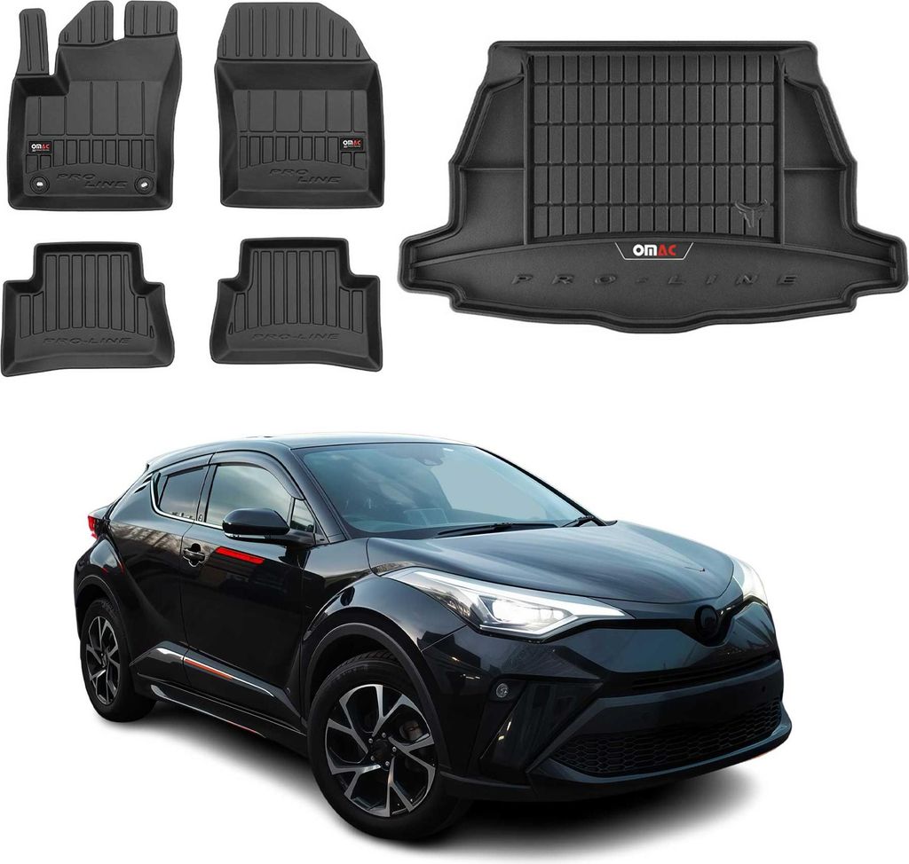 OMAC Fußmatten & Kofferraumwanne Set für Toyota C-HR 2016-2025 Gummi Schwarz 5x