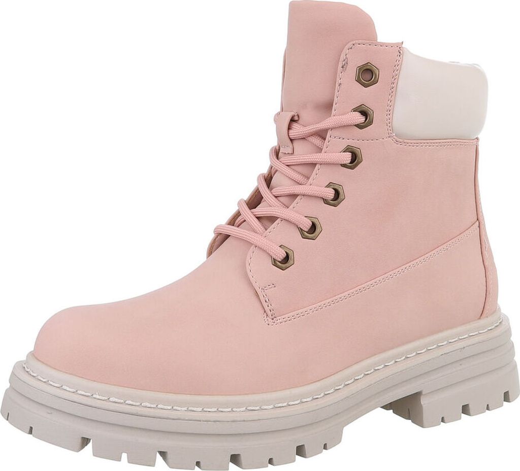 Ital-Design Damen Stiefeletten Plateaustiefeletten Schnürstiefeletten Lederoptik Flache Stiefeletten 87740359 Altrosa Gr. 37