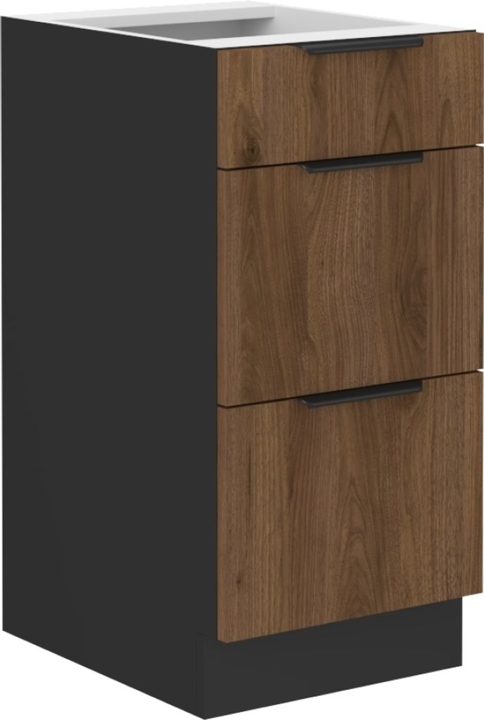 Kondela Unterer Küchenschrank Menzo 40 D 3S BB - Schwarz / Walnuss