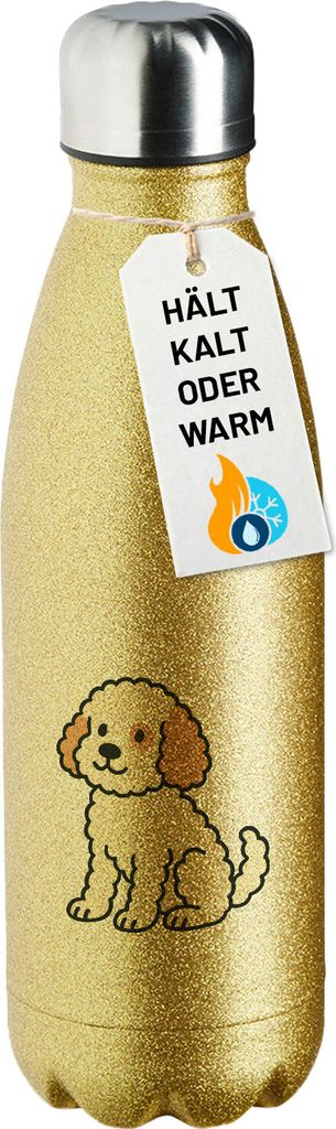 Huuraa Trinkflasche Cavapoo Comic Caviepoo 500ml Gold Edelstahl Wasserflasche Trinkflasche Geschenkidee