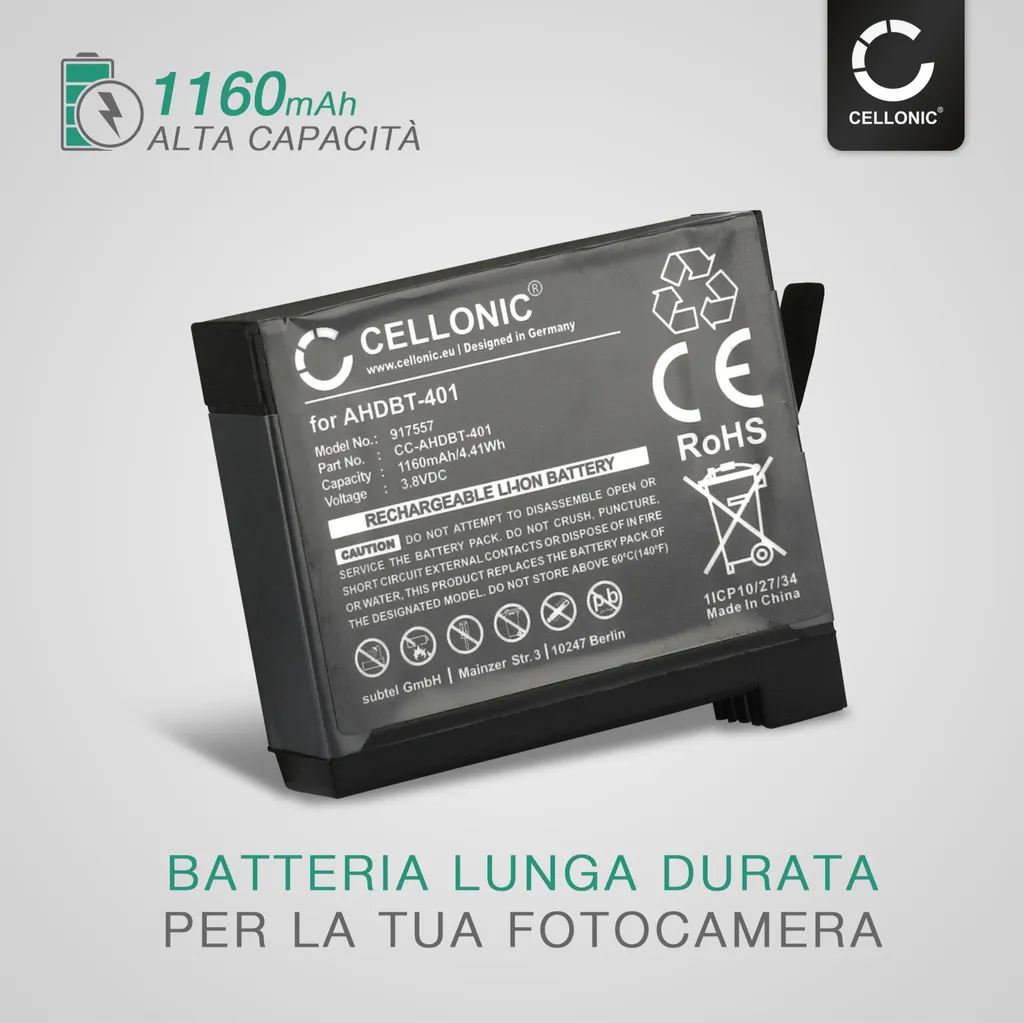 Offerta Kit 2 Batterie per GoPro Hero 4 Black Silver 1160mAh CELLONIC - 2