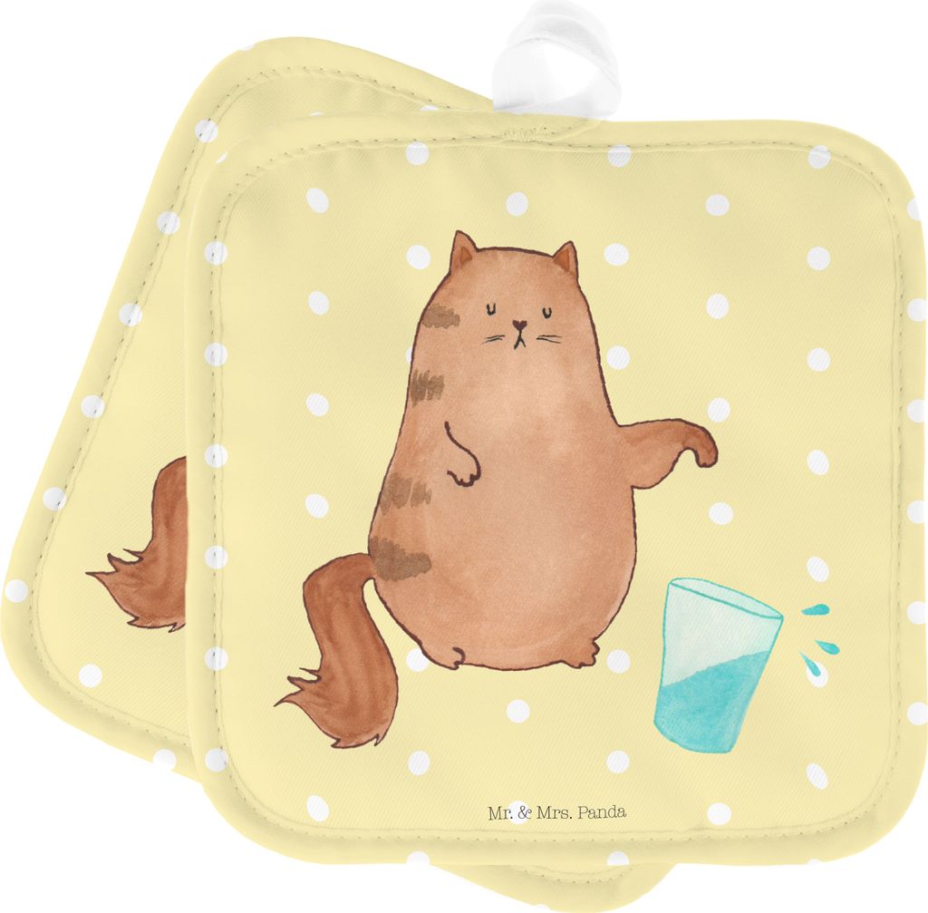 Mr. & Mrs. Panda Topfuntersetzer Katze Wasserglas - Gelb Pastell - Geschenk, Katzen, Topflappen, Set, Kochlappen, Cat, Doppel, Wasser, topfhalter, ...