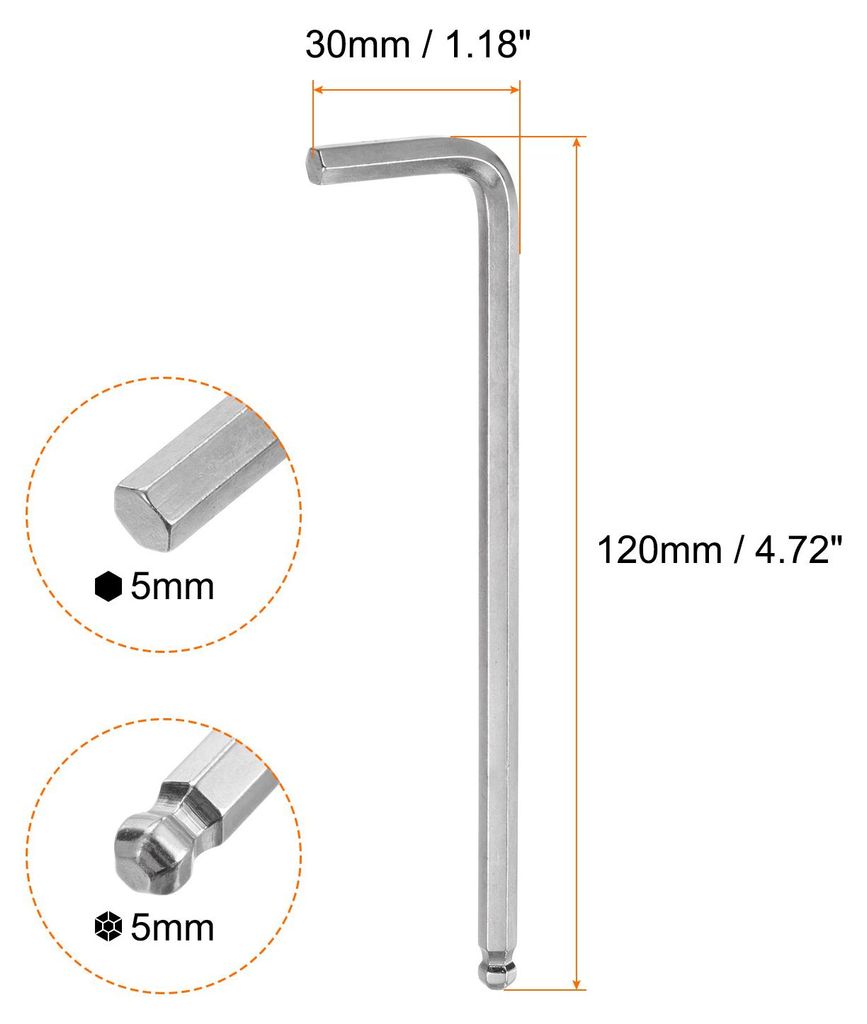 2 Stš¹ck Innensechskantschlš¹ssel mit Kugelkopf 5mm L-Form Langer Arm Sechskantschlš¹ssel aus Chrom-Vanadium-Stahl Reparaturwerkzeug fš¹r H...