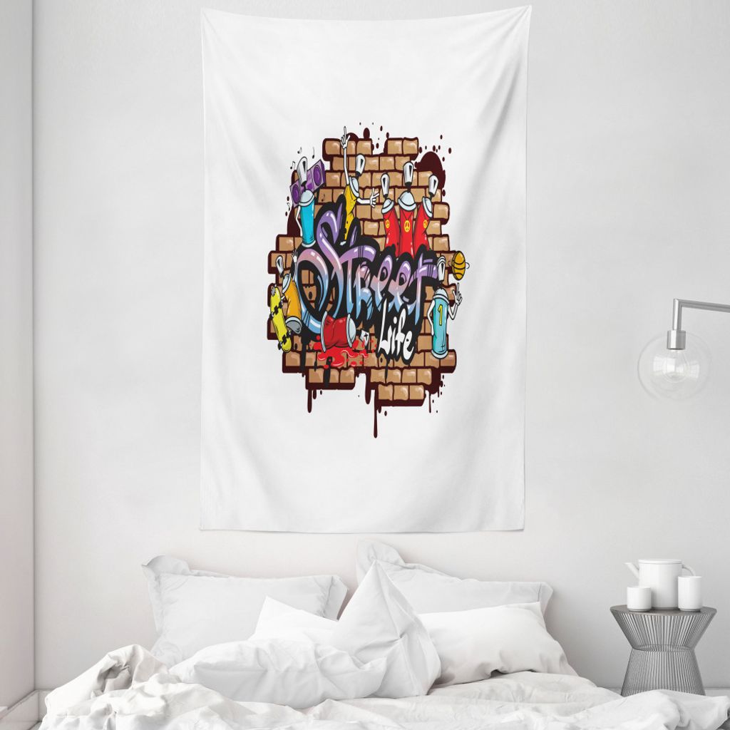 ABAKUHAUS Jugend Wandteppich und Tagesdecke, Street Life Graffiti-Kunst aus Weiches Mikrofaser Stoff Waschbar ohne Verblassen Digitaldruck, 140 x 2...