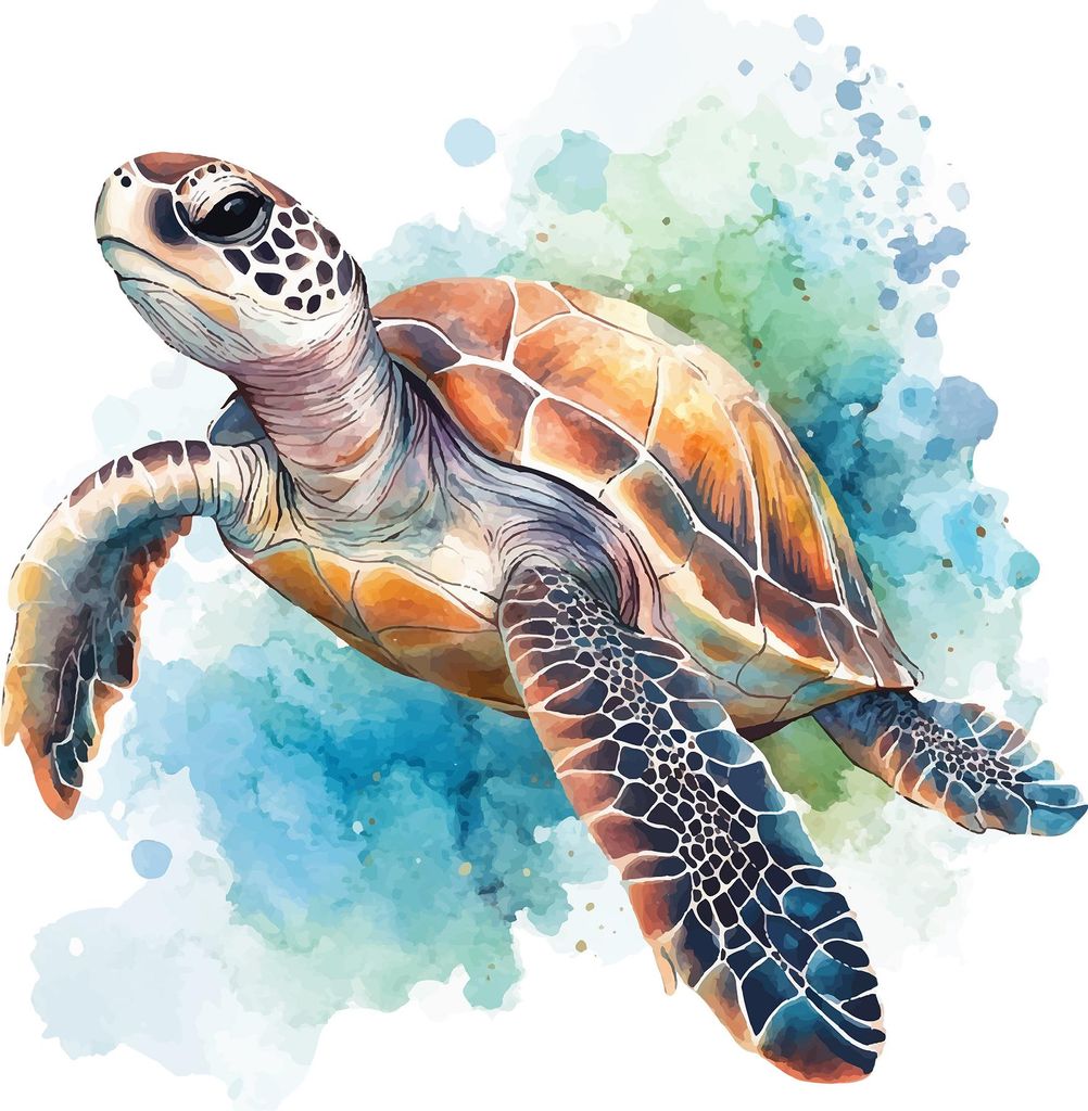 Wandtattoo Meerestiere 60x60cm Aquarell Deko Wandaufkleber Kinderzimmer Badezimmer Mädchen Junge YX010-1 Schildkröte