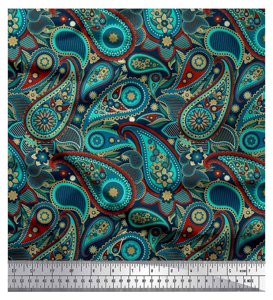 Samtstoff mit Blumen- und Paisleymuster, Meterware, 58 Zoll breit