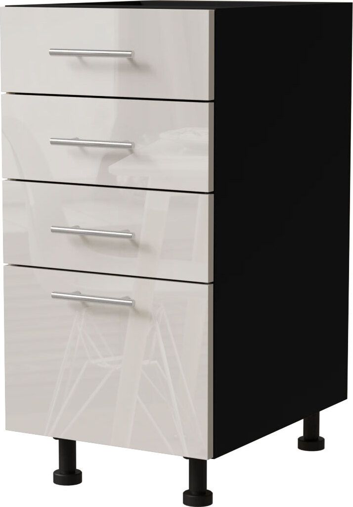 Schubladenunterschrank BRERRA 40x82cm lackiert Ausführung wählbar BR-D4 - 40,RAL 9001 creme Hochglanz,schwarz,REJS Comfort Box (Vollauszug)
